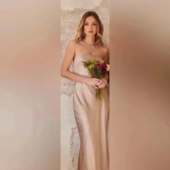 Sugarlips Infinite Strapless Open Back Satin Convertible Maxi Dress Taupe - Picture 1 of 4